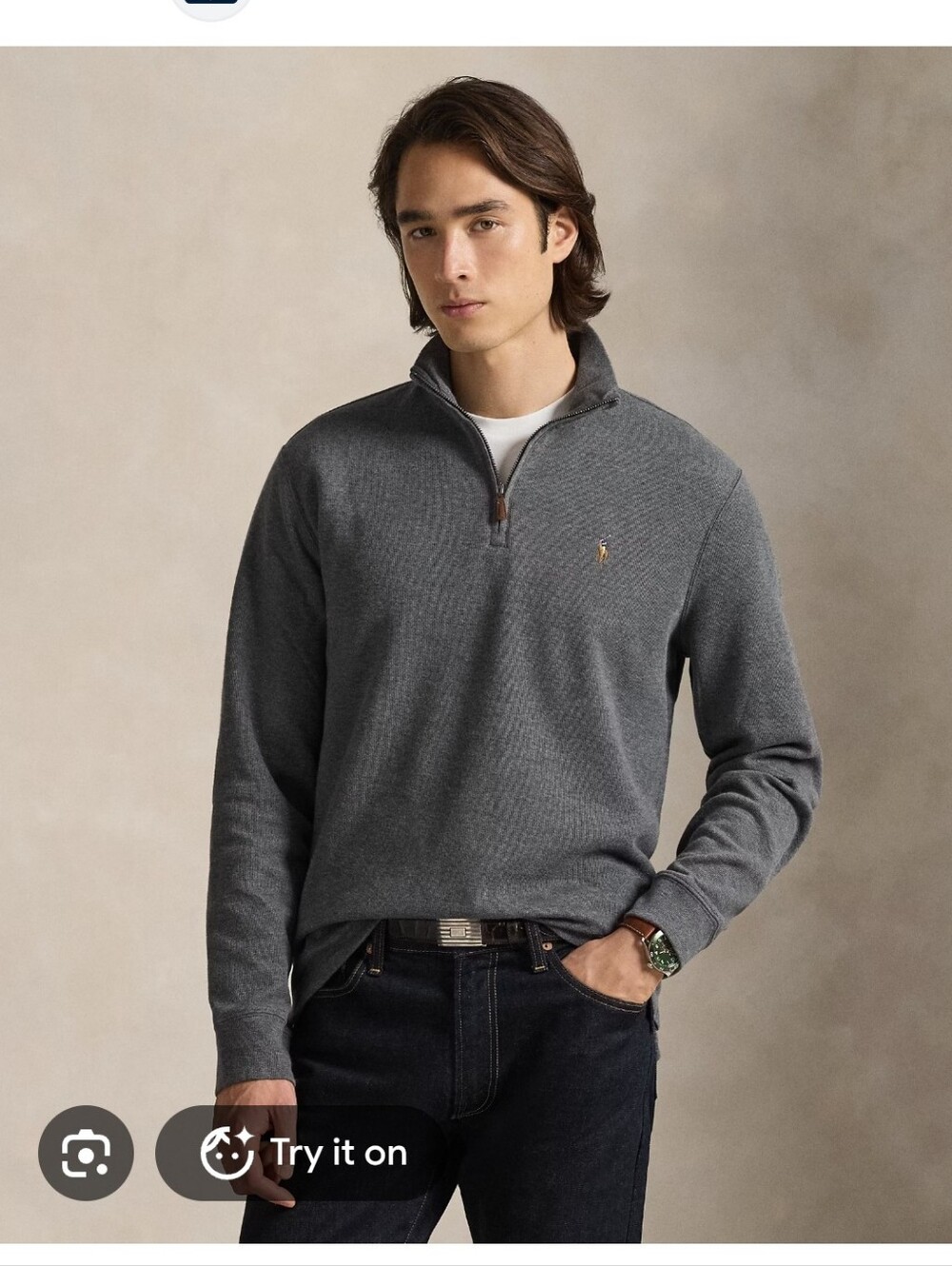 Ralph Lauren Men's Quarter-Zip Sweater in Charcoal Gray Size S
